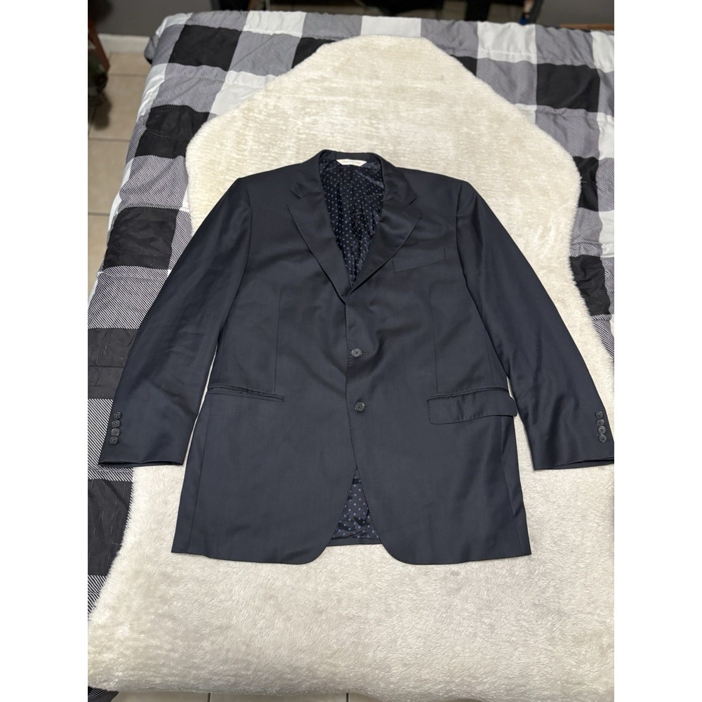 LORO PIANA Samuelsohn Men's Blue Solid Wool Blazer 42R Jacket Polka Lined